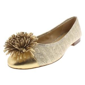 Michael Kors Gold and Beige Floral Pom Ballet Flat